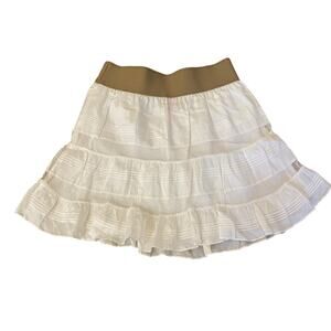 Free People Size Small White Boho Tiered Lined Mini Skirt with Elastic Waistband